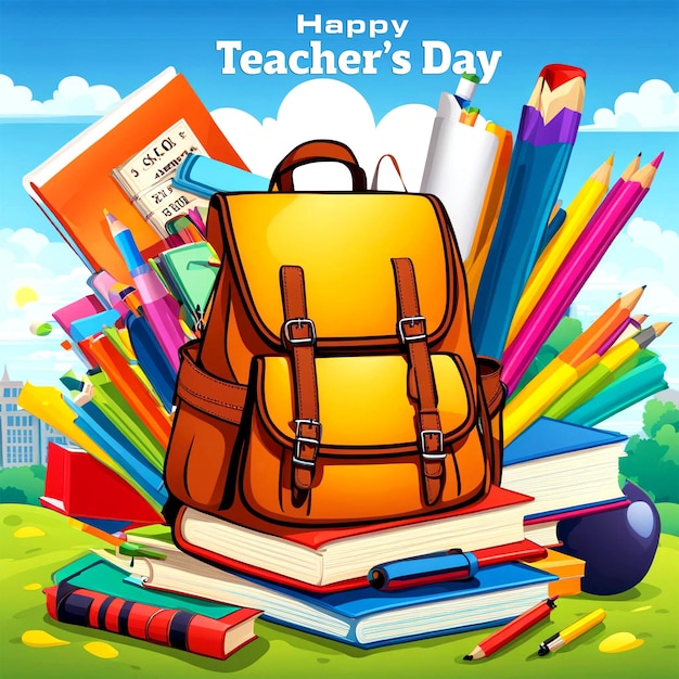 PSD Happy world Teachers day concept background with typography and books