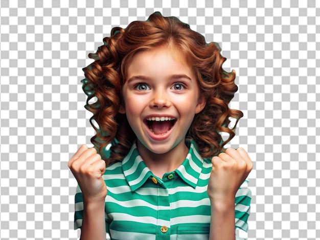 PSD happy young woman pointing upwards on transparent background