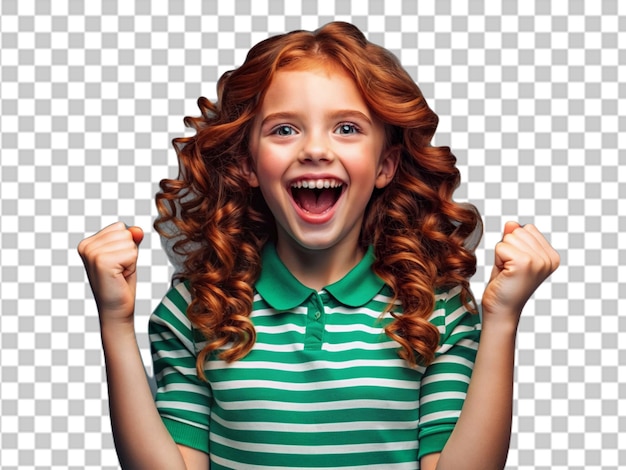 PSD happy young woman pointing upwards on transparent background