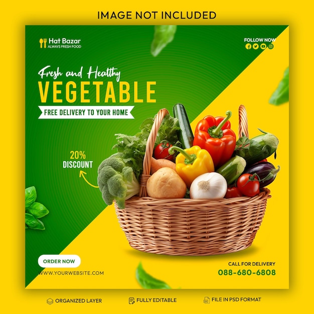 PSD healthy food and vegetable social media post template