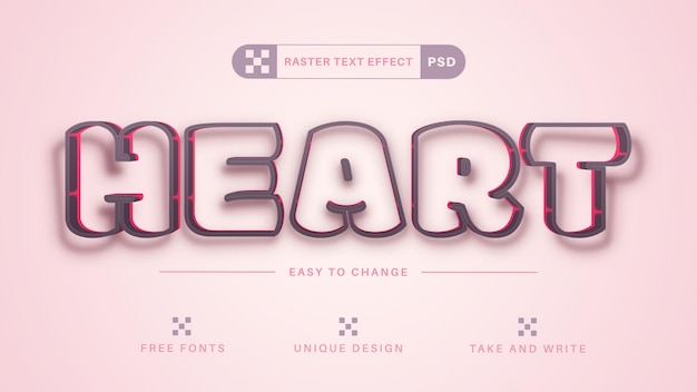 PSD Heart Editable Text Effect Font Style