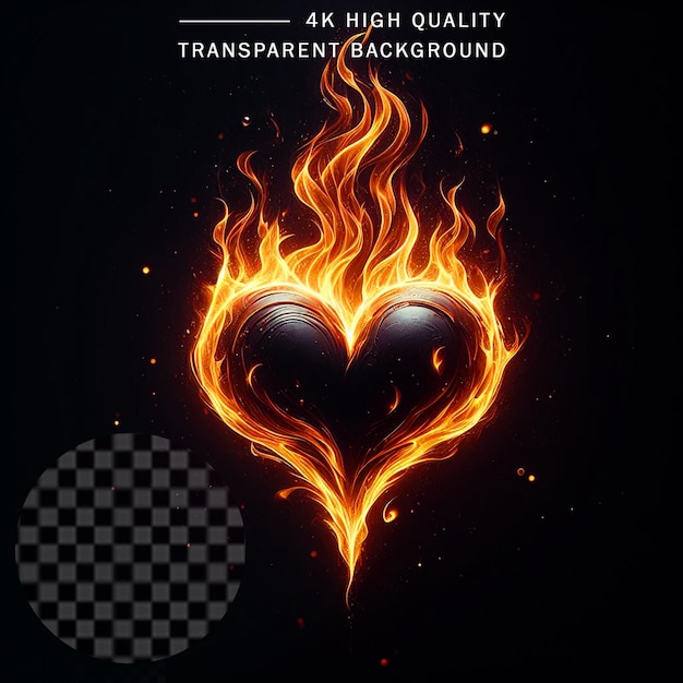 PSD psd heart shaped flames are coming out on transparent background