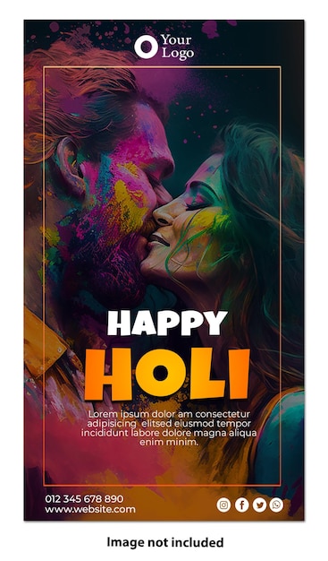 PSD Holi festival celebration vertical post template