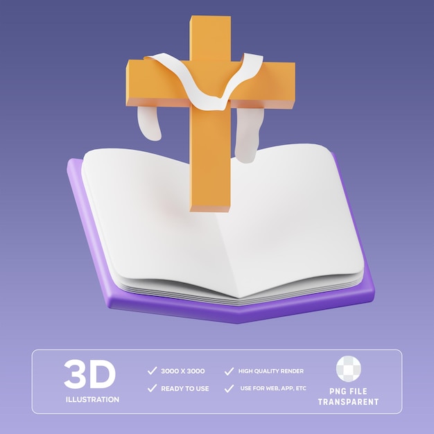 PSD Holy Book Christian Cross 3D Illustration