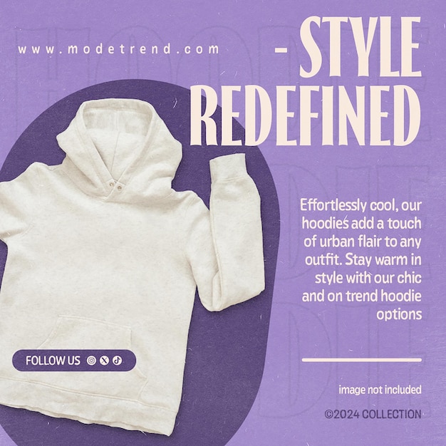 PSD Hoodie style redefined on purple background instagram post template