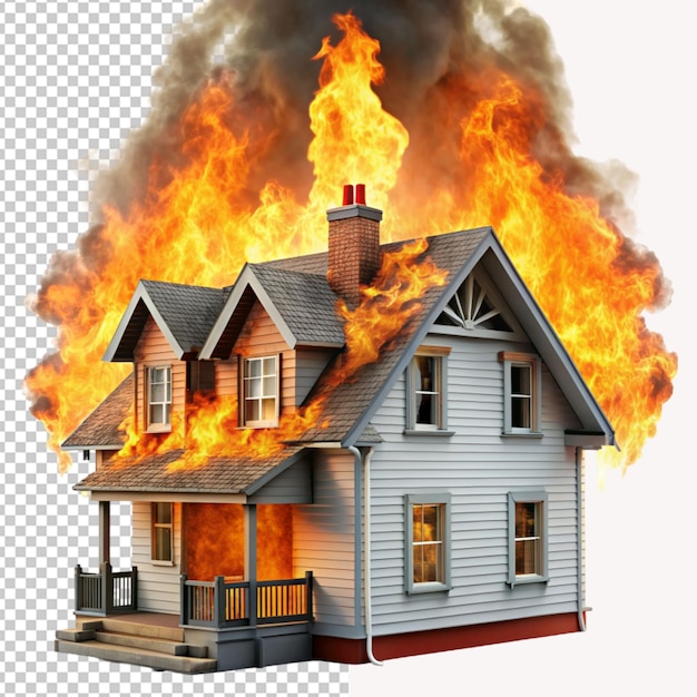 PSD of a house on fire isolated on transparent background