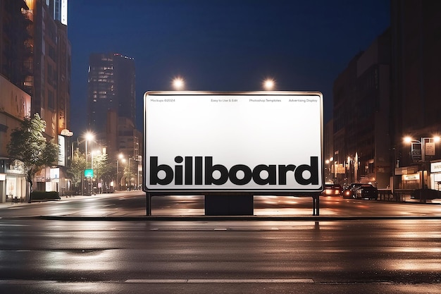 PSD Huge Rectangle Urban Black Billboard Mockup With A Night View