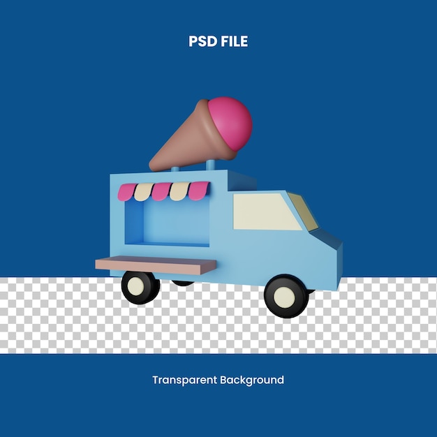 PSD Ice Cream Truck 3D Icon Illustration