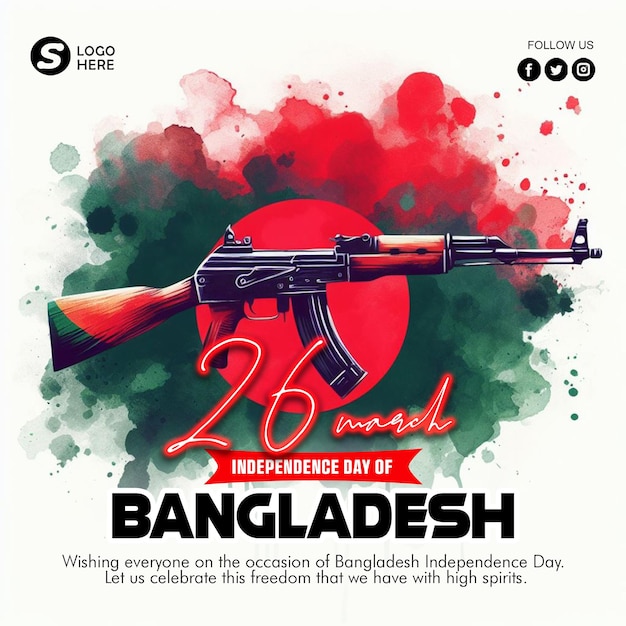 PSD Independence day of Bangladesh 26th March with national flag of bangladesh and banner design