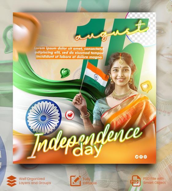 PSD India independence day greeting card design India independence day poster template background