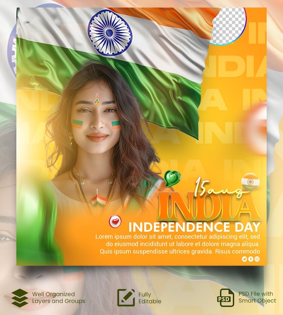 PSD India independence day greeting card design India independence day poster template background