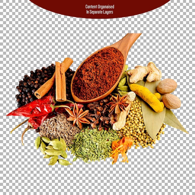 PSD Indian Mixed Spices Garam Masala Isolated on Transparent Background