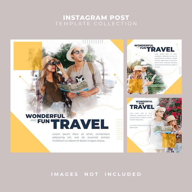 PSD instagram and social media triple post template collection travel