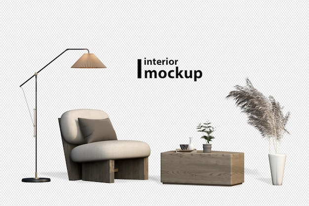 PSD interior furniture set in 3d rendering