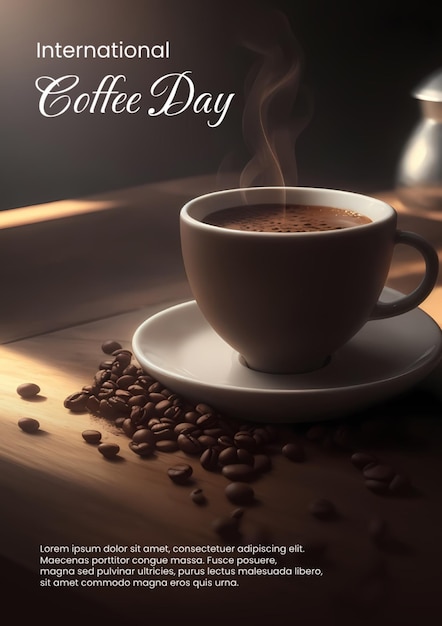 PSD international coffee day concept poster template