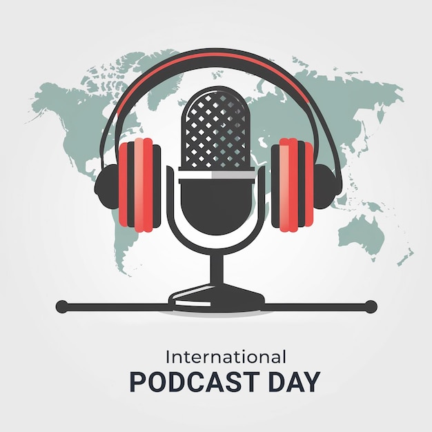 PSD psd international podcast day design with microphone and wireless headphone