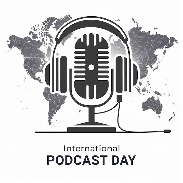 PSD International Podcast Day design with microphone and wireless headphone