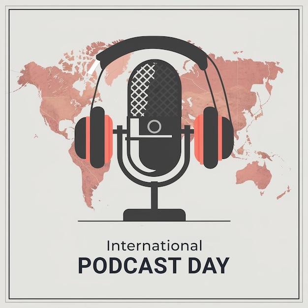 PSD International Podcast Day design with microphone and wireless headphone