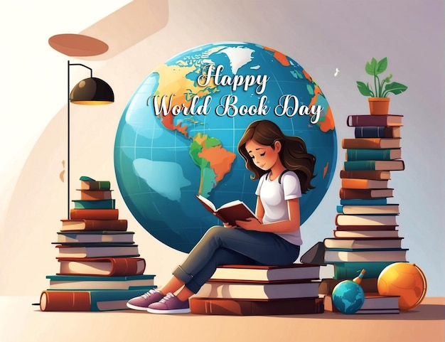 PSD International World book day concept celebration event the girl is reading