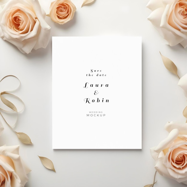 PSD invitation mock up template with floral elements