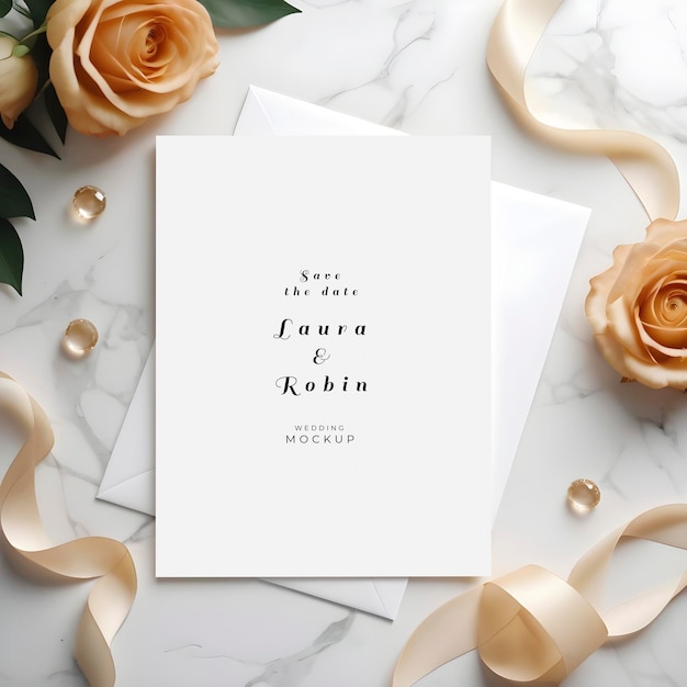 PSD invitation mock up template with floral elements