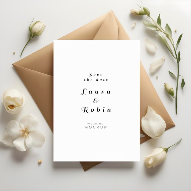 PSD invitation mock up template with floral elements