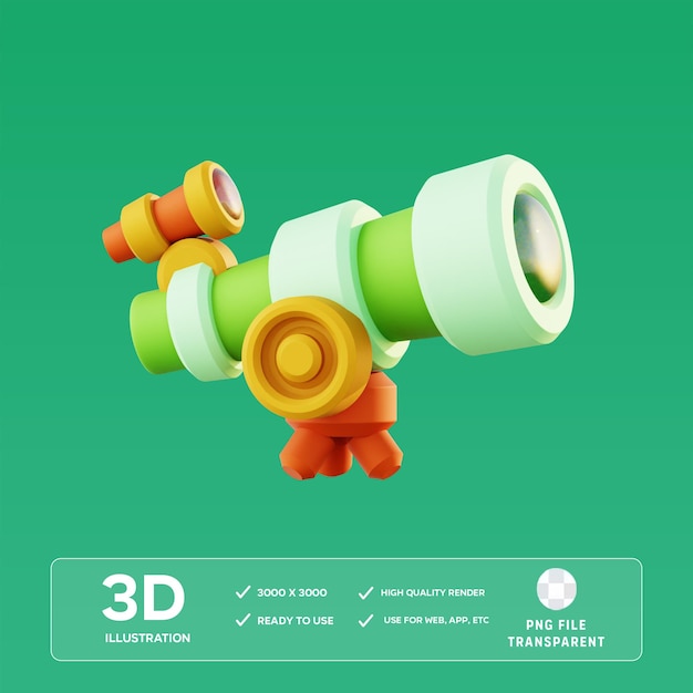 PSD Islamic Hilal Telescope Icon 3D Illustration