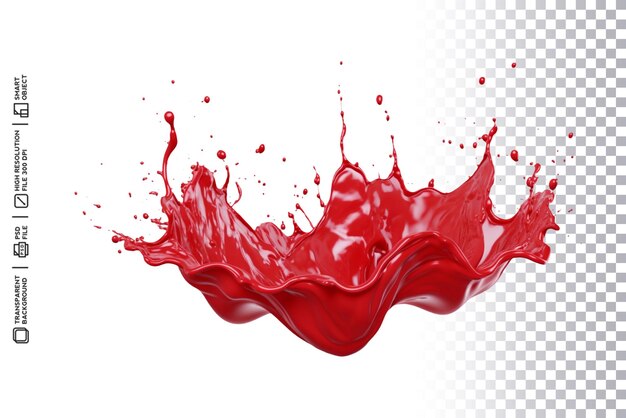 PSD psd isolated realistic 3d red splash and drops liquid in transparent background