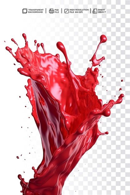 psd isolated realistic 3d red splash and drops liquid in transparent background