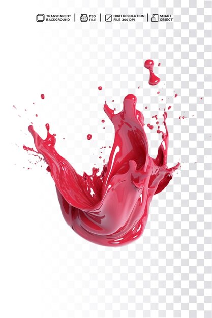 PSD psd isolated realistic 3d red splash and drops liquid in transparent background