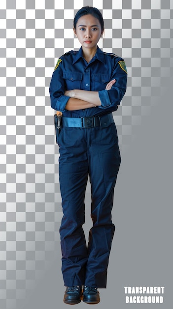 PSD Isolated on white Background transparent Confident and Strong Female Police Officer in Full U