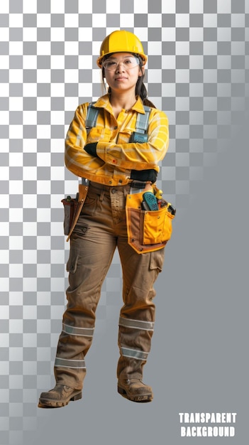 PSD Isolated on white Background transparent Empowered Female Construction Worker in Vibrant Mock