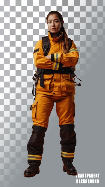 PSD Isolated on white Background transparent Empowered Guardian Captivating Female Firefighter R