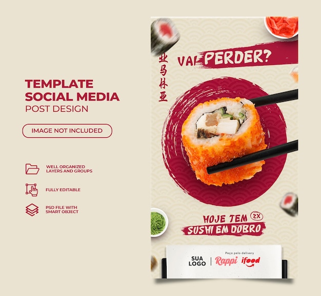 PSD japanese food social media storie template banner instagram brazilian portuguese