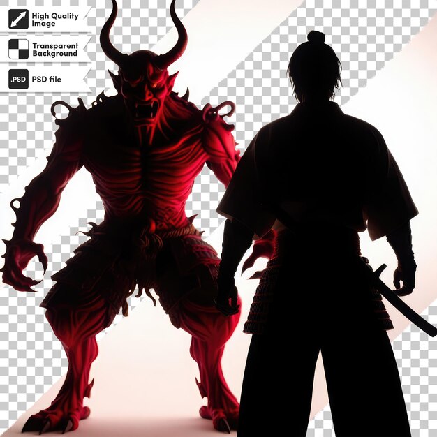 PSD japanese samurai vs red devil on transparent background with editable mask layer