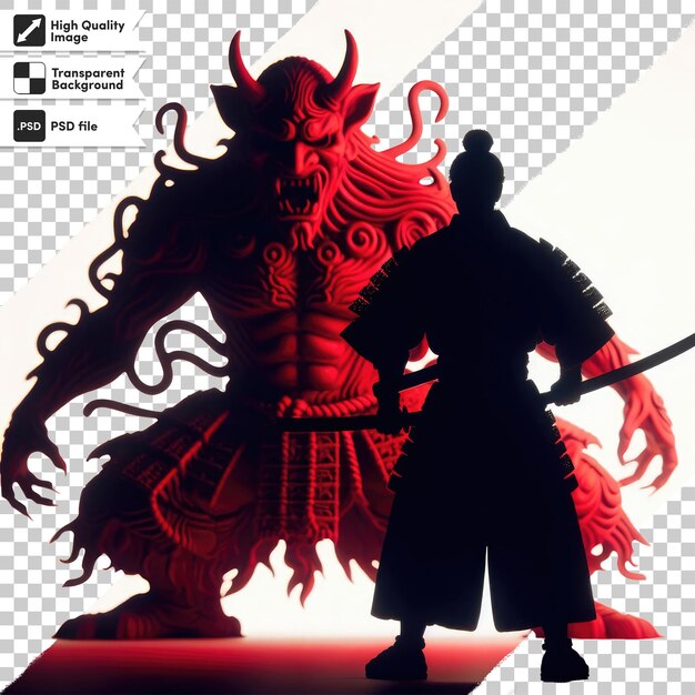 PSD japanese samurai vs red devil on transparent background with editable mask layer