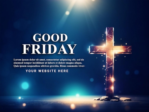 PSD Jesus Christ crucified on the cross and good Friday poster design with cross and clouds