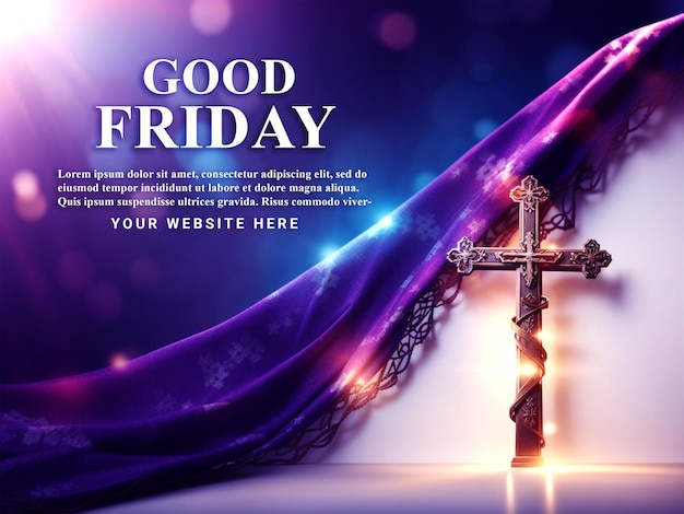 PSD Jesus Christ crucified on the cross and good Friday poster design with cross and clouds