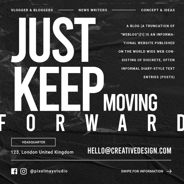 PSD psd just keep moving typography design for social media and instagram post template