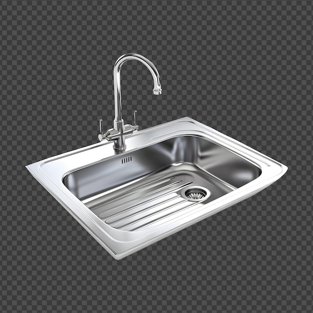 PSD psd kitchen steel sink isolated on transparent background