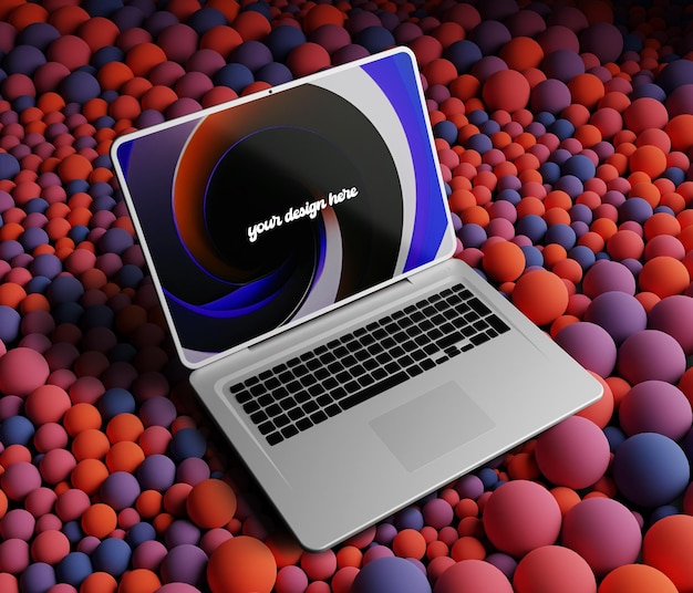 PSD psd laptop mockup with colorful sphere background