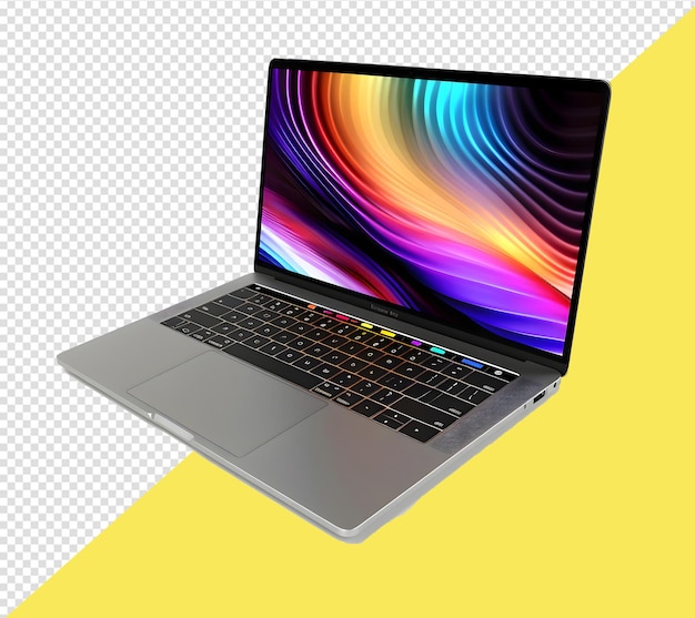 PSD a laptop with a rainbow colored background and a colorful screen with transparent background