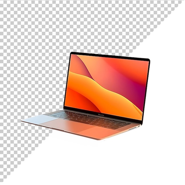 Psd laptop with a yellow and orange screen that says the screen is open With Transparent ackgroun