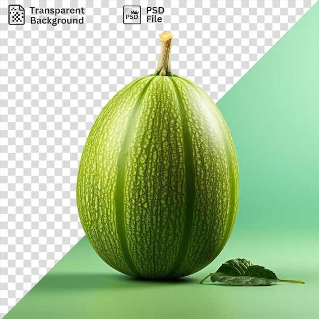 psd a large green watermelon sits on a green table surrounded by green leaves casting a dark shadow