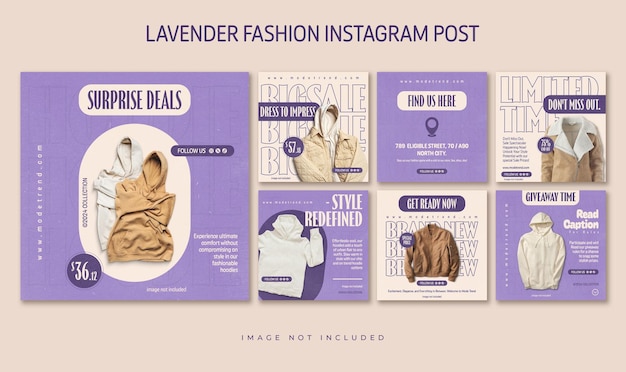 PSD Lavender fashion collection pack instagram post template