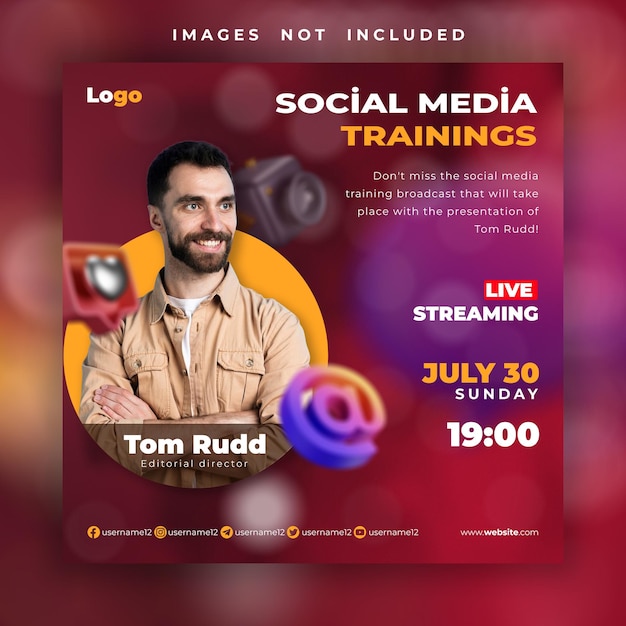 PSD live broadcast announcement social media design template