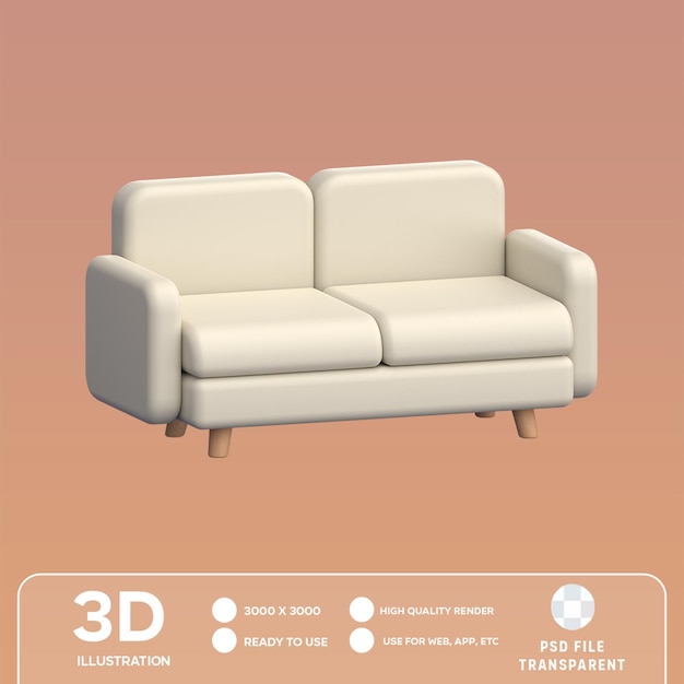 PSD Long Sofa 3D illustration