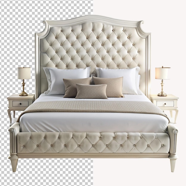 PSD of a luxury white bed isolated on transparent background