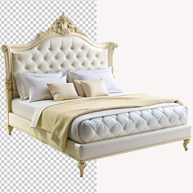 PSD of a luxury white bed isolated on transparent background