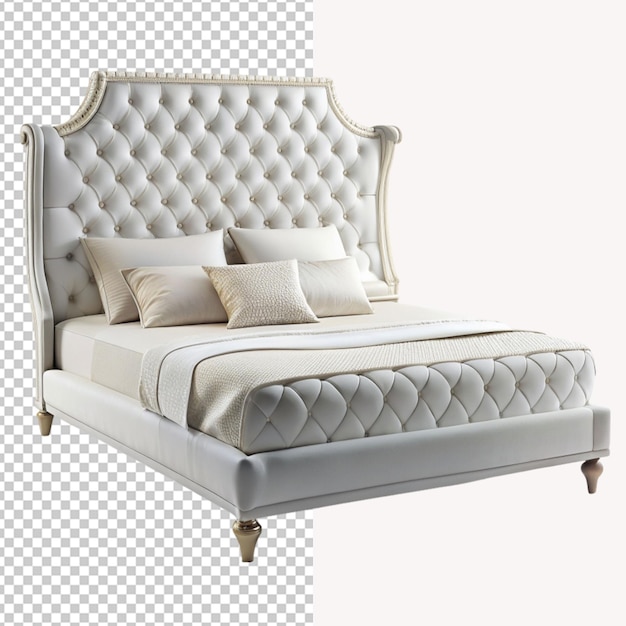 PSD of a luxury white bed isolated on transparent background